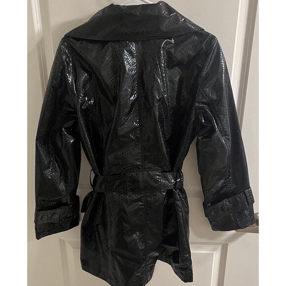 Chico’s Womens Jacket Coat Sz 2 Black Snake Print Mid Length Belted Lightweight - Picture 5 of 6